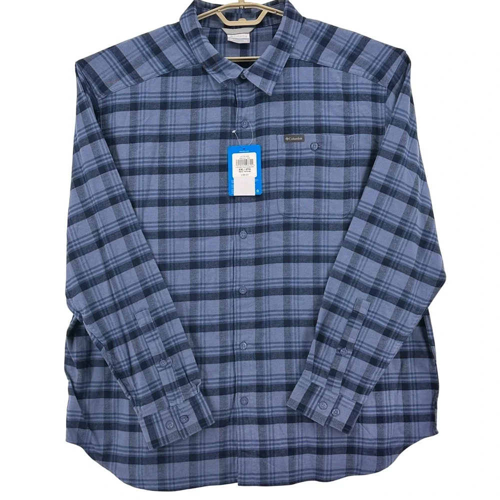 Columbia Mens XXL Shirt Cornell Woods Flannel Long Slv Blue Plaid Button Dwn NEW